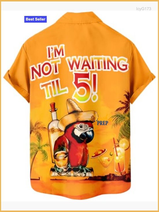 Men's Regular Fit Button Down Shirt Short Sleeve Polyester Tropical Party - Picture 4 of 6